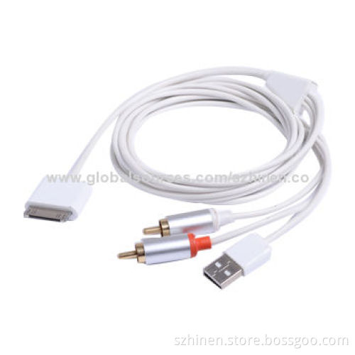 30-Pin Dock Connector to R/L Cable with USB, Amplifier Receiver to Enjoy Audio from iPod, iPhone